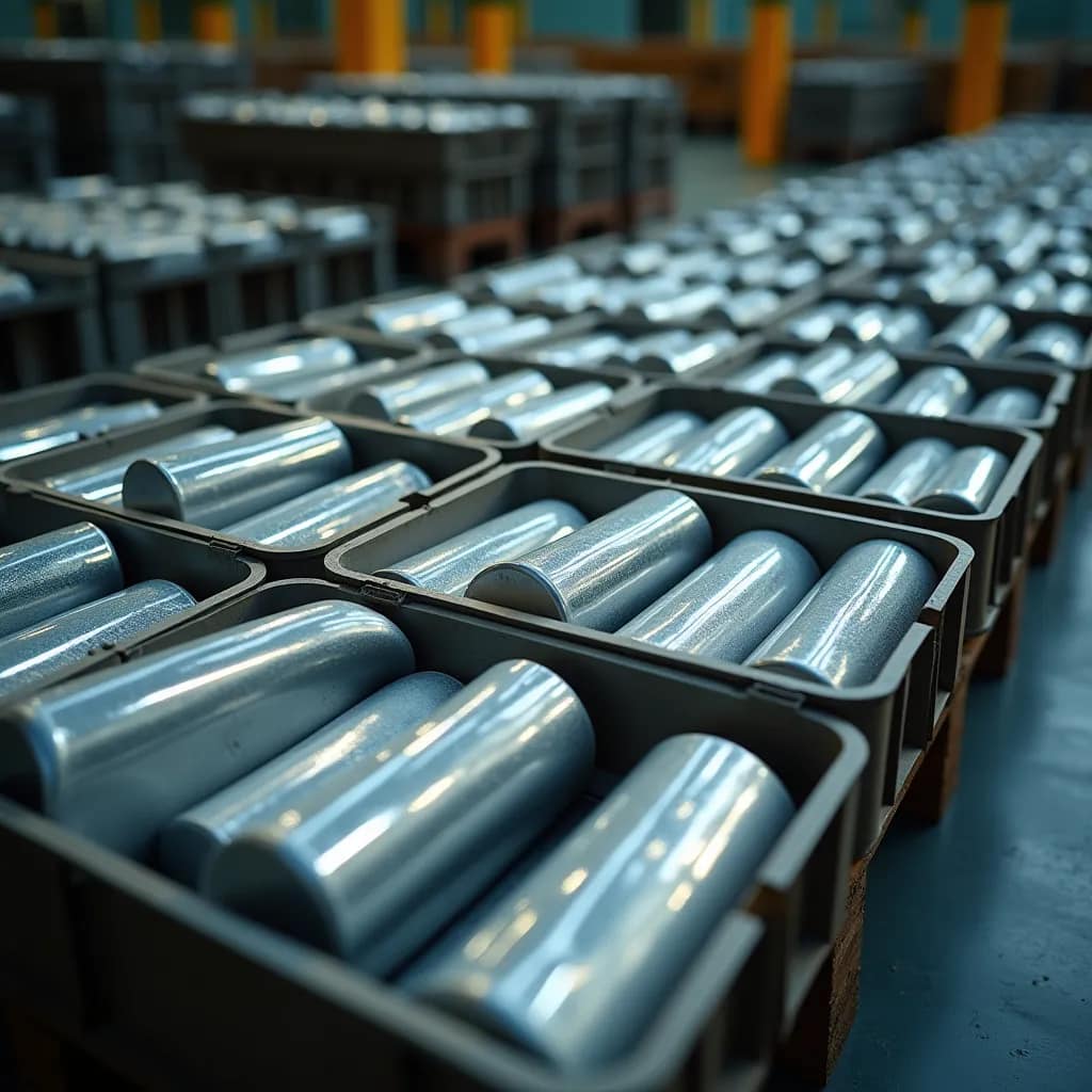 Componenti in plastica galvanizzata imballati su pallet con luce radente che evidenzia micrograffi